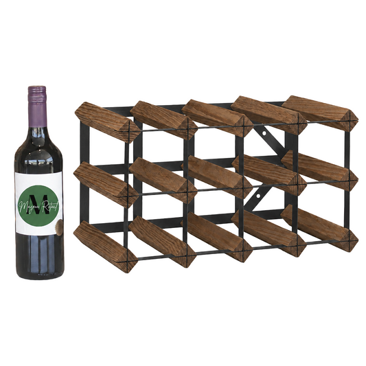 12 Bottle Wood & Metal Wine Rack (Dark Wood & Black)