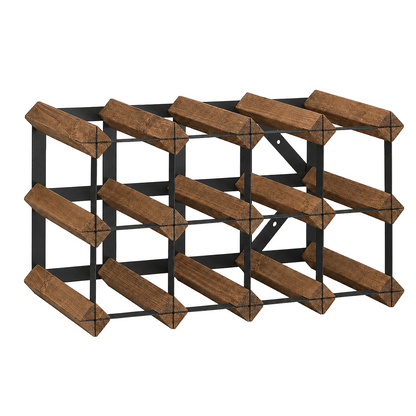 12 Bottle Wood & Metal Wine Rack (Dark Wood & Black)