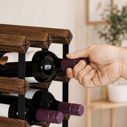 12 Bottle Wood & Metal Wine Rack (Dark Wood & Black)
