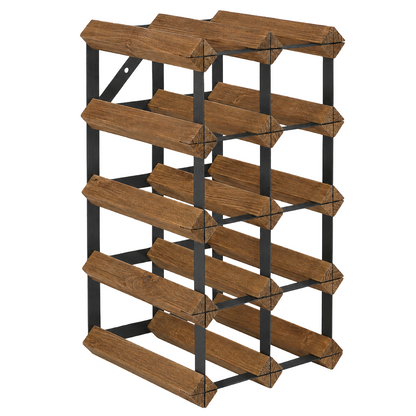 12 Bottle Wood & Metal Wine Rack (Dark Wood & Black)