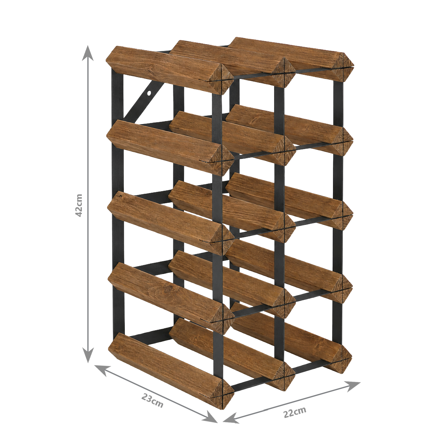 12 Bottle Wood & Metal Wine Rack (Dark Wood & Black)