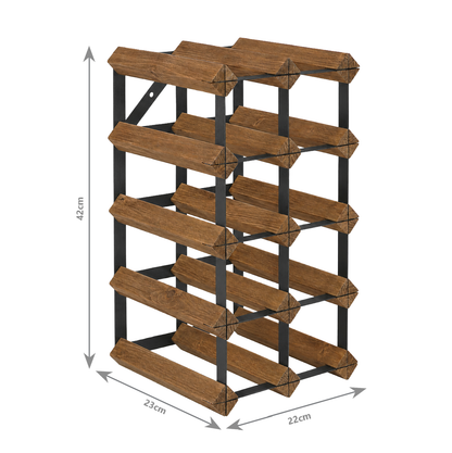 12 Bottle Wood & Metal Wine Rack (Dark Wood & Black)