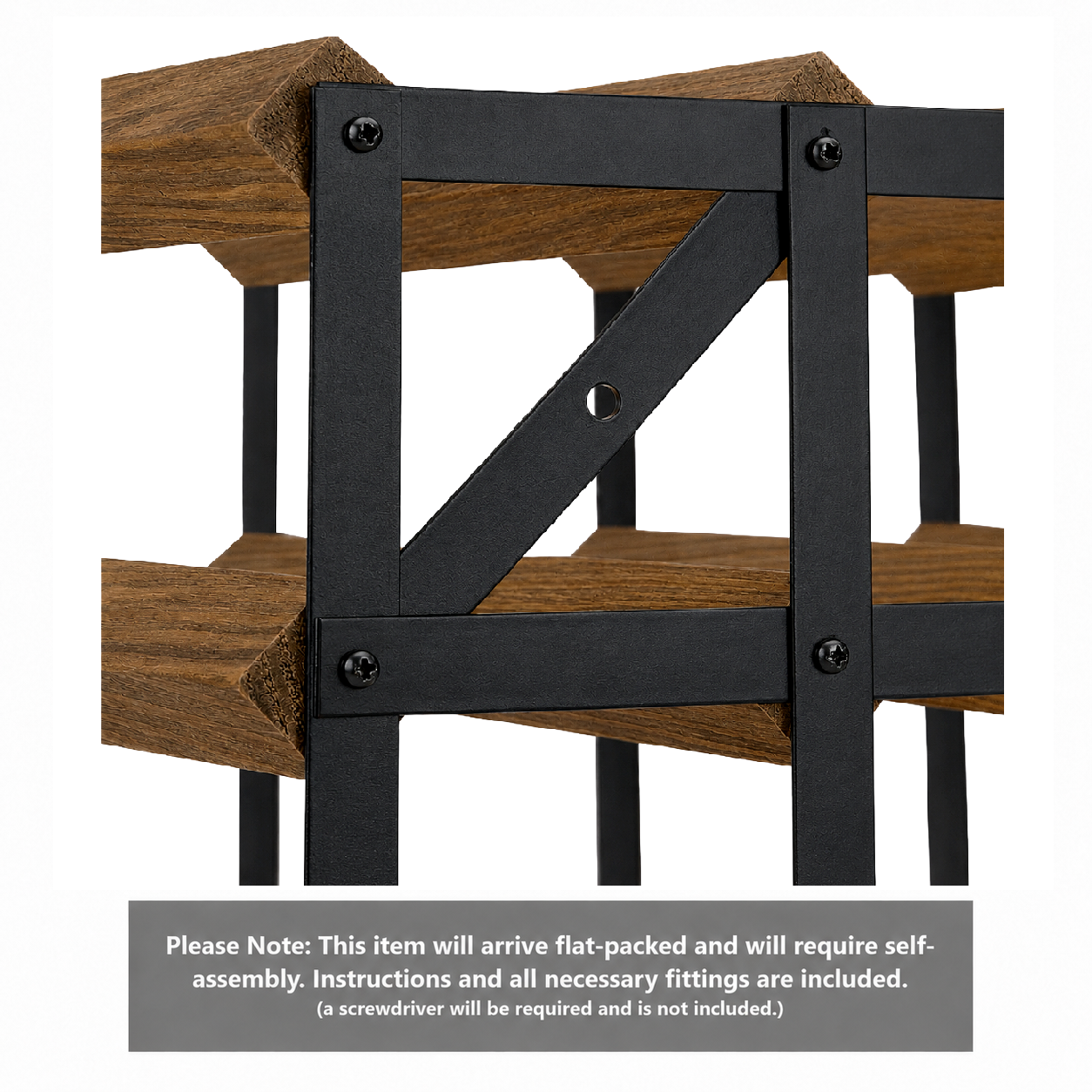 12 Bottle Wood & Metal Wine Rack (Dark Wood & Black)