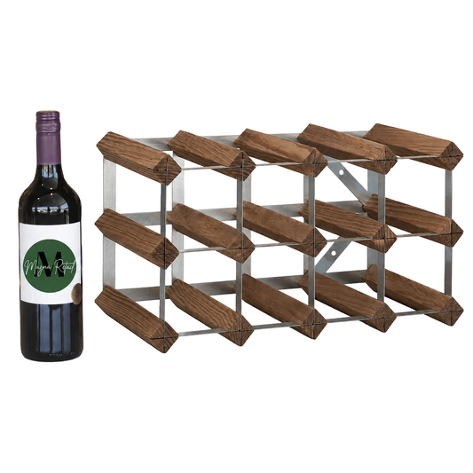 12 Bottle Wood & Metal Wine Rack (Dark Wood & Silver)
