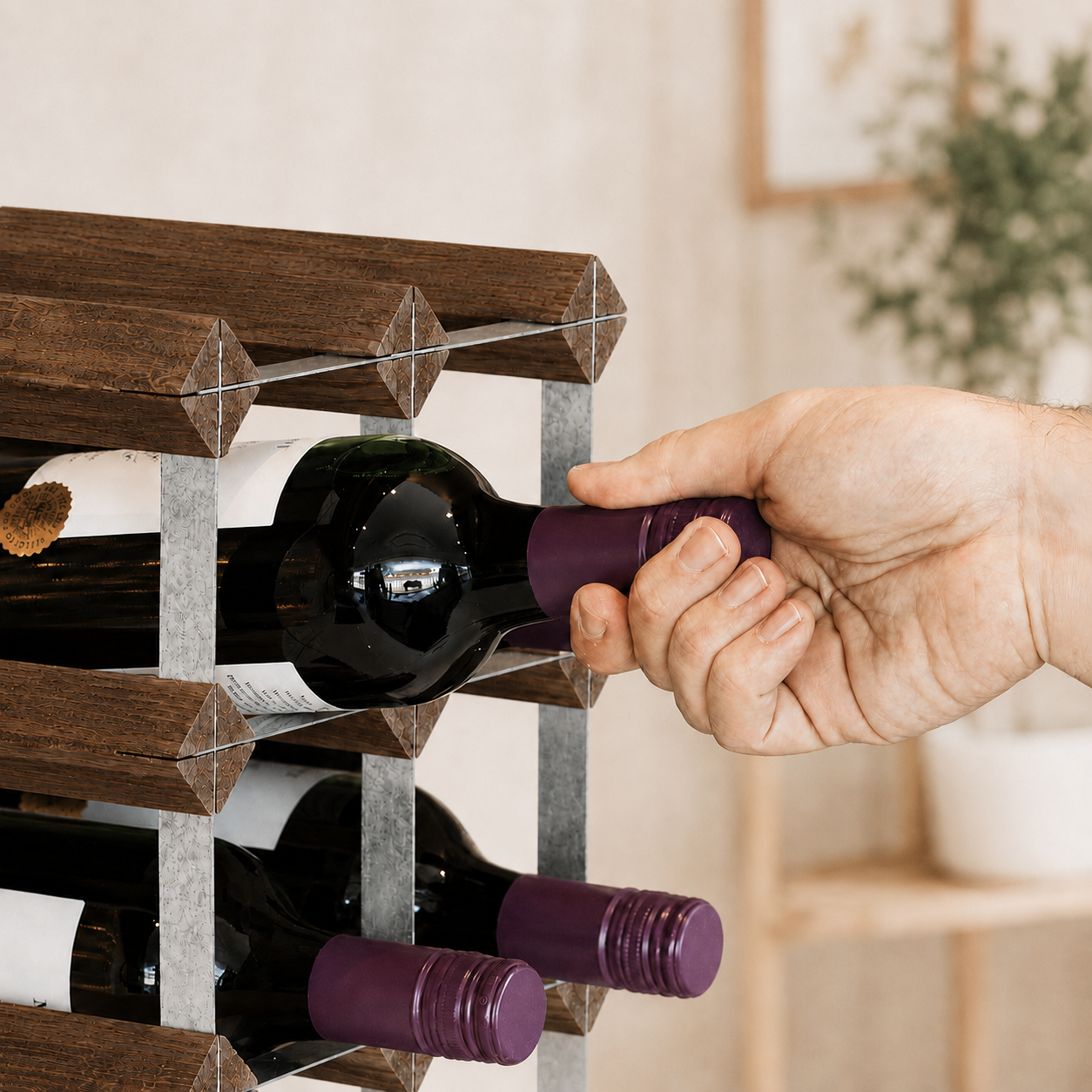 12 Bottle Wood & Metal Wine Rack (Dark Wood & Silver)