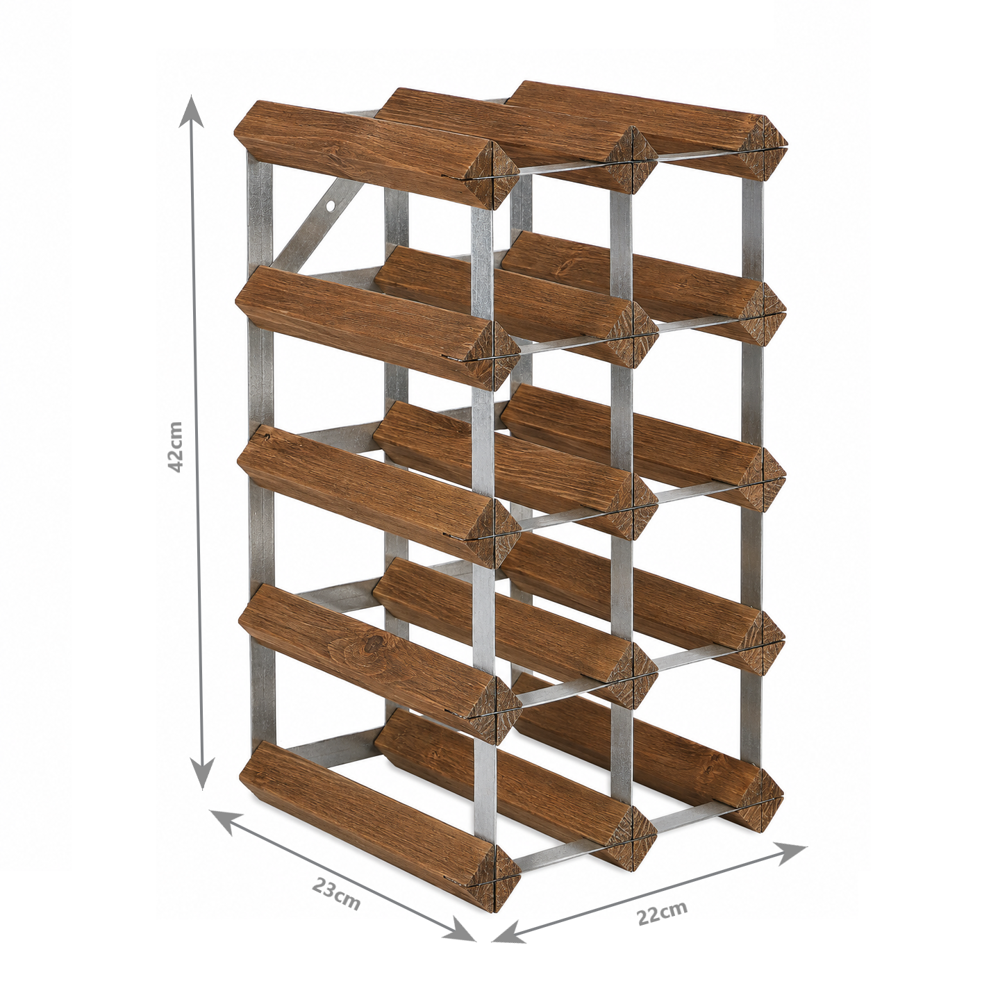 12 Bottle Wood & Metal Wine Rack (Dark Wood & Silver)