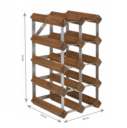 12 Bottle Wood & Metal Wine Rack (Dark Wood & Silver)