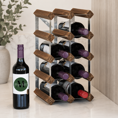12 Bottle Wood & Metal Wine Rack (Dark Wood & Silver)