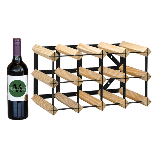 12 Bottle Wood & Metal Wine Rack (Natural Wood & Black)