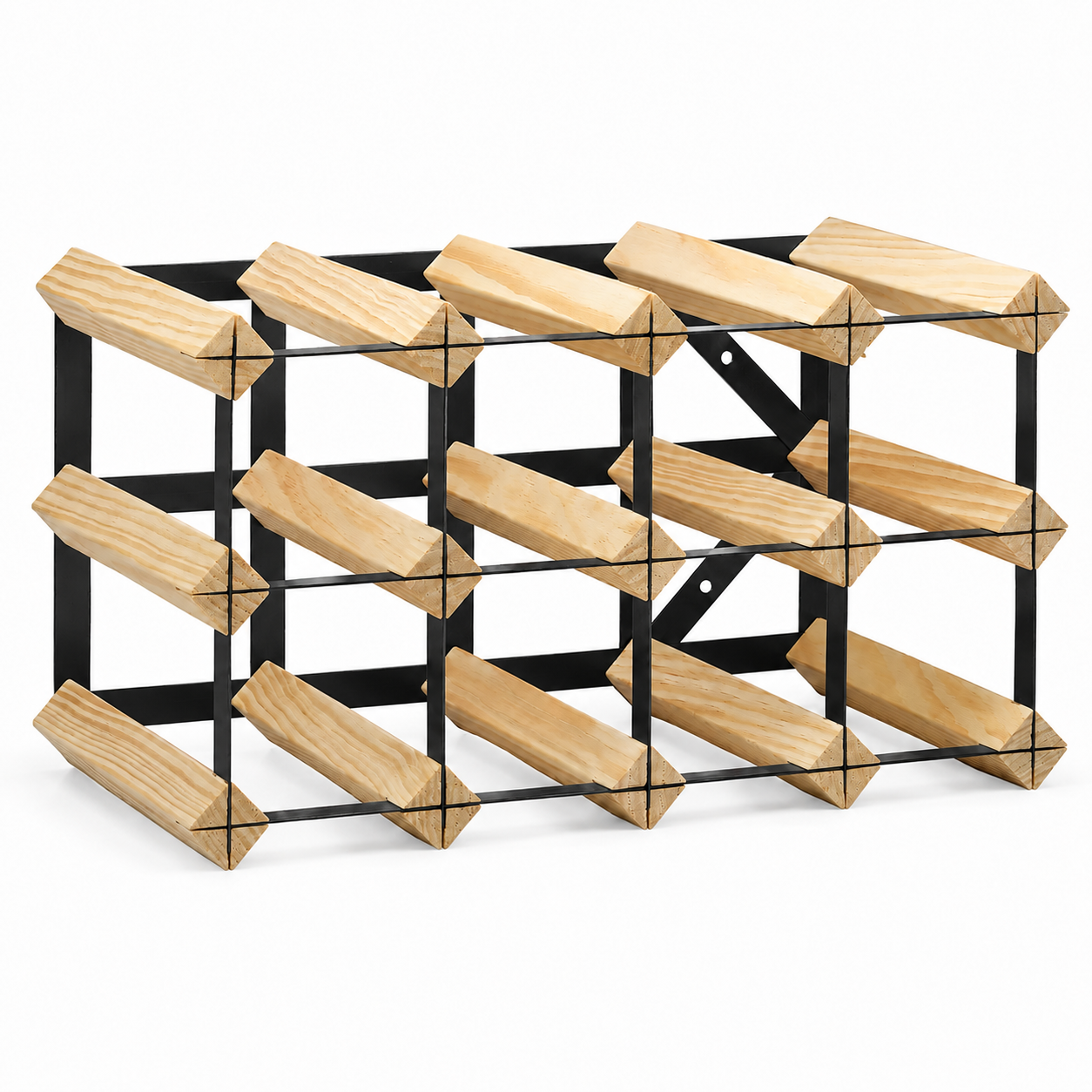12 Bottle Wood & Metal Wine Rack (Natural Wood & Black)