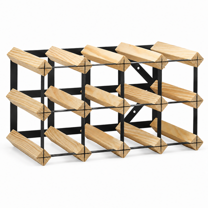 12 Bottle Wood & Metal Wine Rack (Natural Wood & Black)