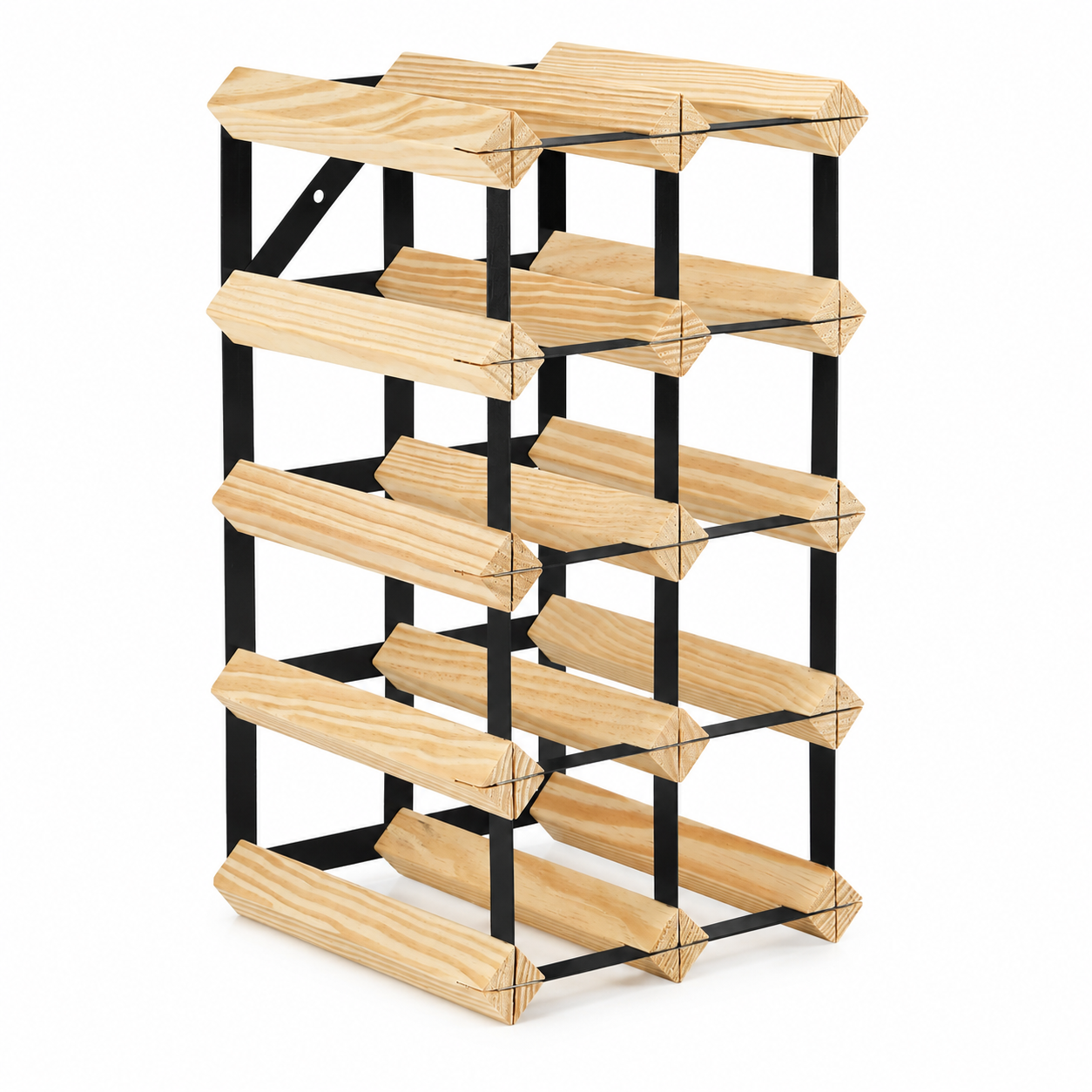 12 Bottle Wood & Metal Wine Rack (Natural Wood & Black)