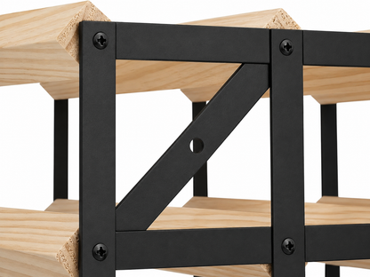 12 Bottle Wood & Metal Wine Rack (Natural Wood & Black)