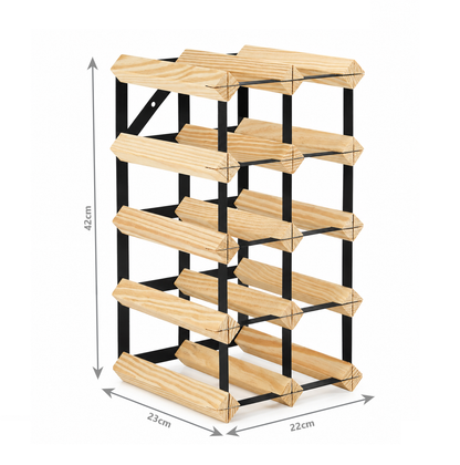 12 Bottle Wood & Metal Wine Rack (Natural Wood & Black)