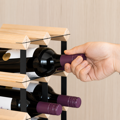 12 Bottle Wood & Metal Wine Rack (Natural Wood & Black)
