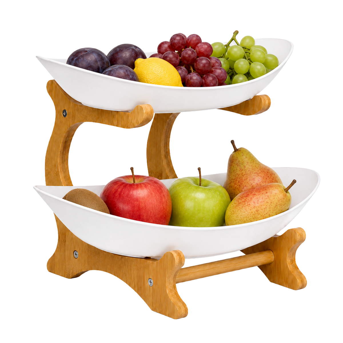 Bamboo 2-Tier Serving Platter Set - White