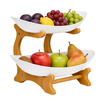 Bamboo 2-Tier Serving Platter Set - White