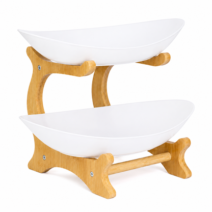 Bamboo 2-Tier Serving Platter Set - White