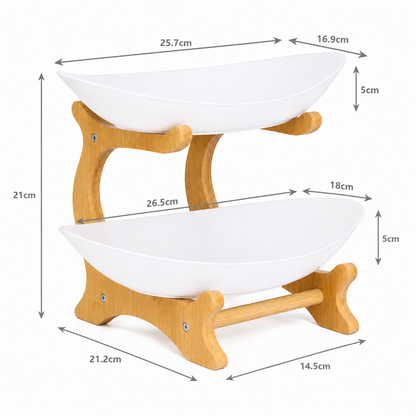 Bamboo 2-Tier Serving Platter Set - White