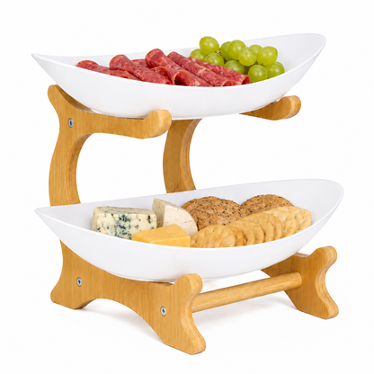 Bamboo 2-Tier Serving Platter Set - White