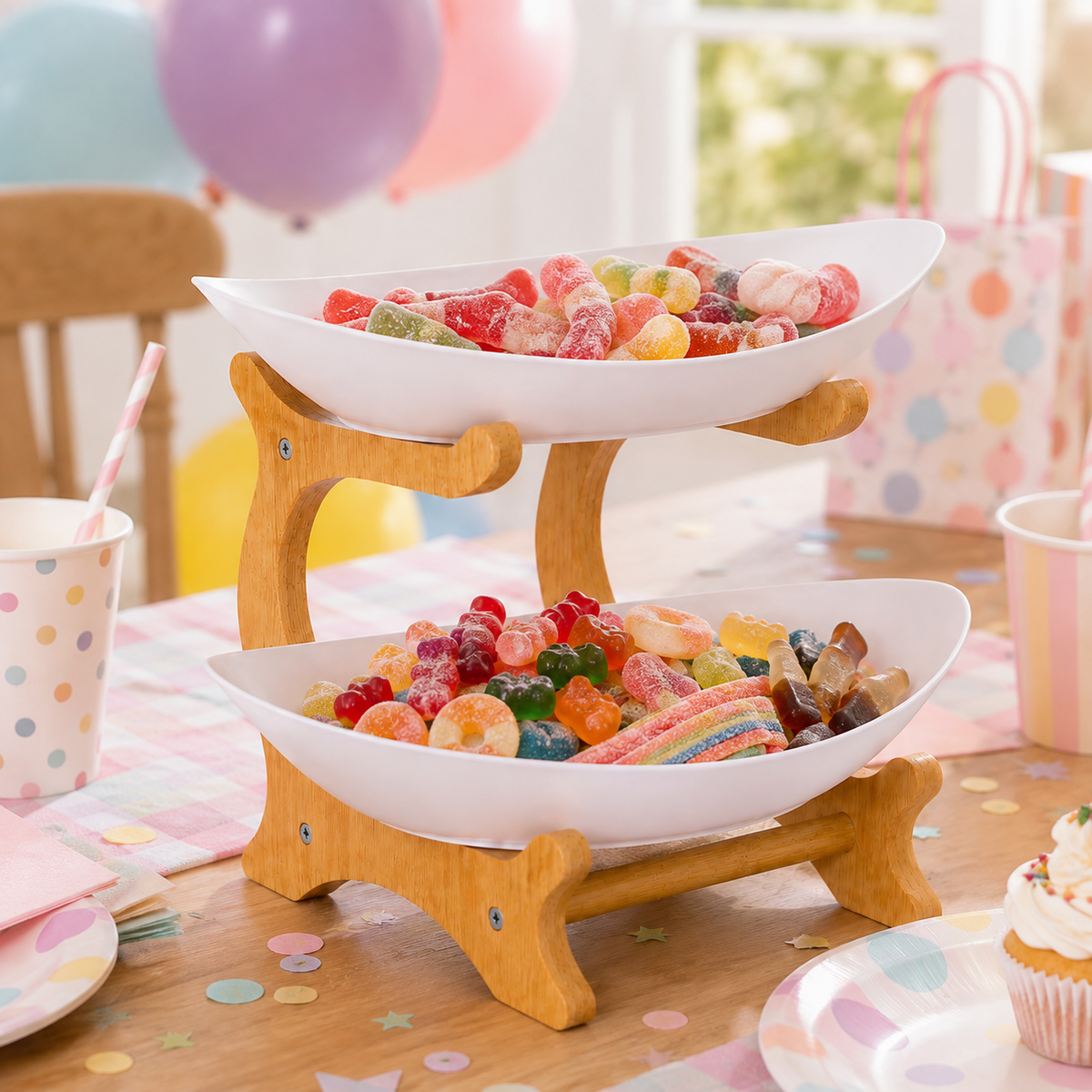 Bamboo 2-Tier Serving Platter Set - White