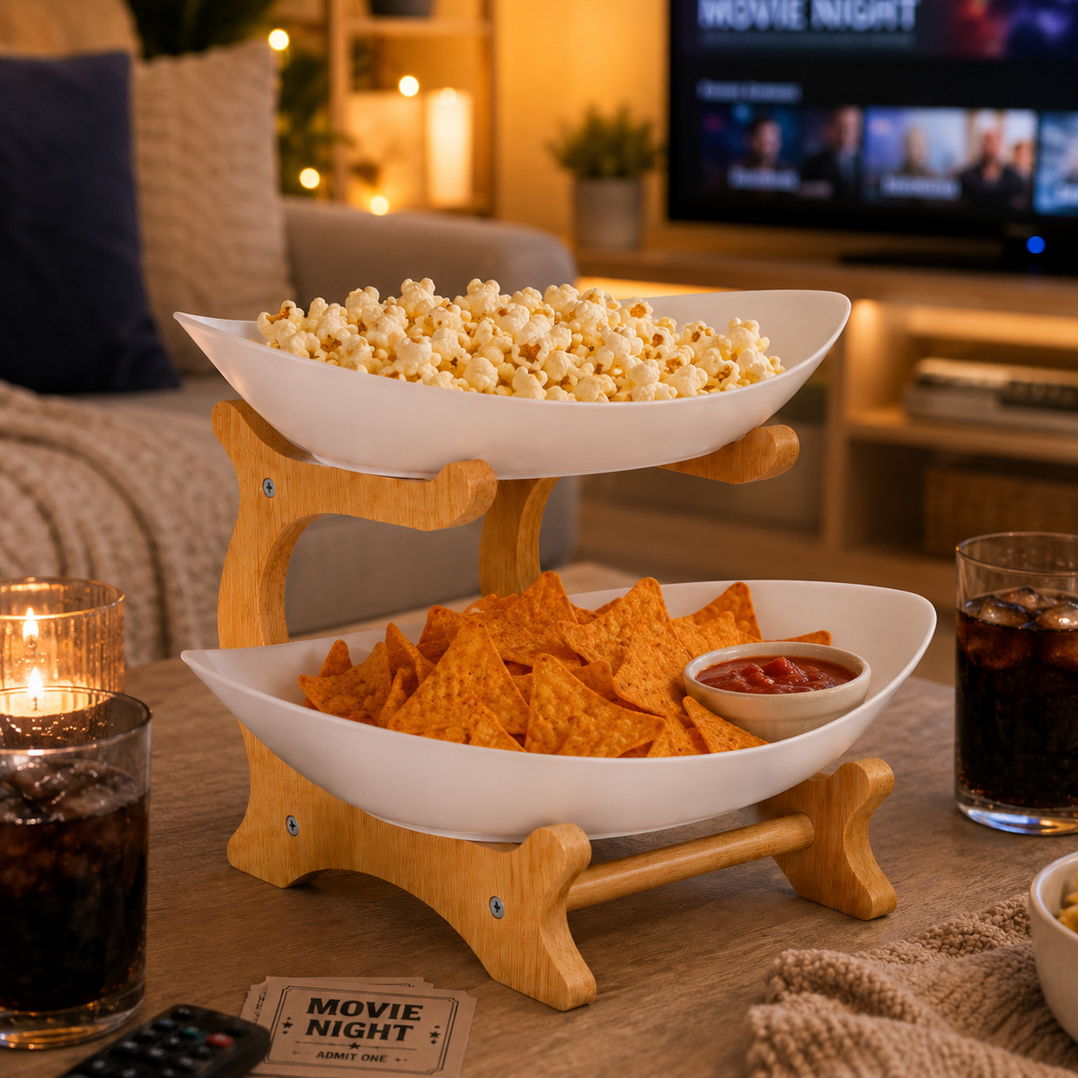 Bamboo 2-Tier Serving Platter Set - White