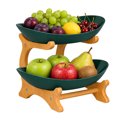 Bamboo 2-Tier Serving Platter Set - Dark Green