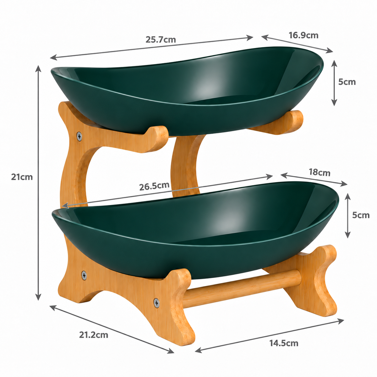 Bamboo 2-Tier Serving Platter Set - Dark Green