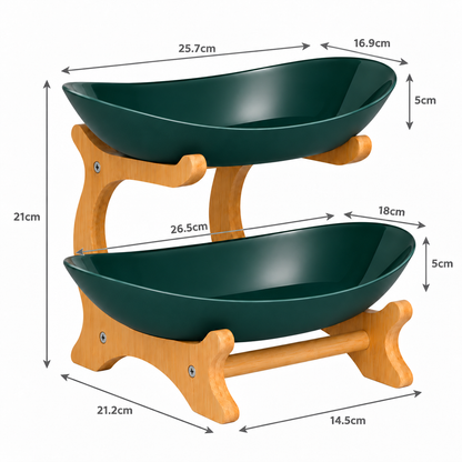 Bamboo 2-Tier Serving Platter Set - Dark Green