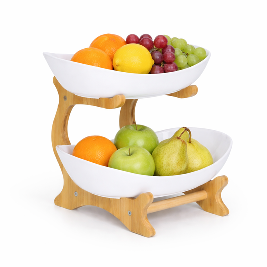 Bamboo 2-Tier Serving Platter Set - White