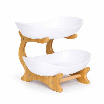 Bamboo 2-Tier Serving Platter Set - White