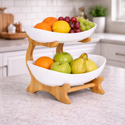 Bamboo 2-Tier Serving Platter Set - White