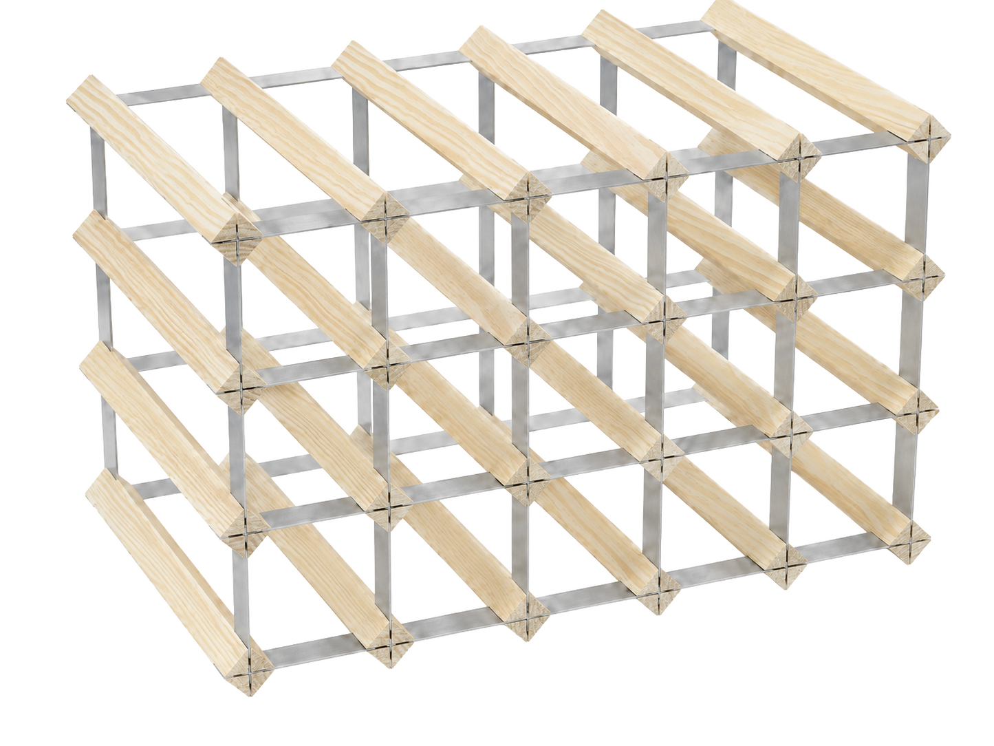 20 Bottle Wood & Metal Wine Rack (Natural Wood & Silver)