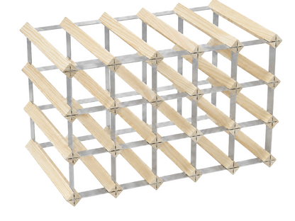 20 Bottle Wood & Metal Wine Rack (Natural Wood & Silver)
