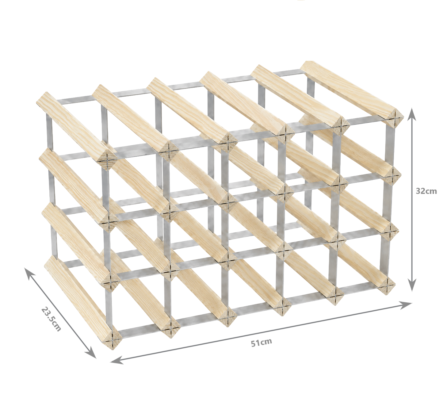 20 Bottle Wood & Metal Wine Rack (Natural Wood & Silver)