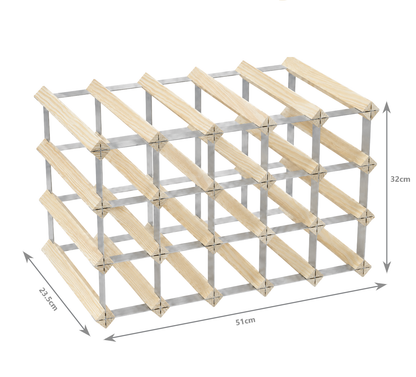 20 Bottle Wood & Metal Wine Rack (Natural Wood & Silver)