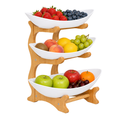 Bamboo 3-Tier Serving Platter Set - White