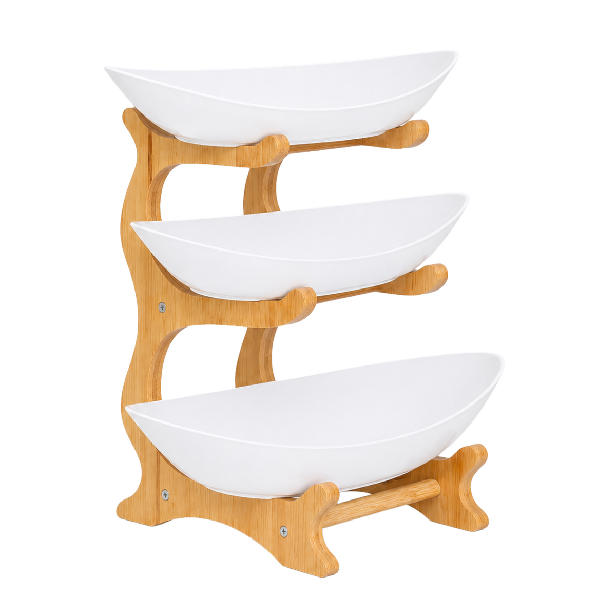 Bamboo 3-Tier Serving Platter Set - White