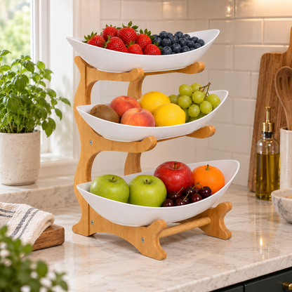 Bamboo 3-Tier Serving Platter Set - White
