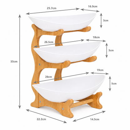 Bamboo 3-Tier Serving Platter Set - White