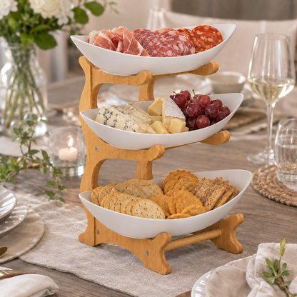 Bamboo 3-Tier Serving Platter Set - White