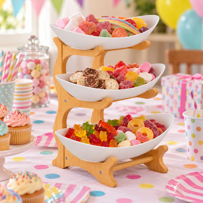 Bamboo 3-Tier Serving Platter Set - White
