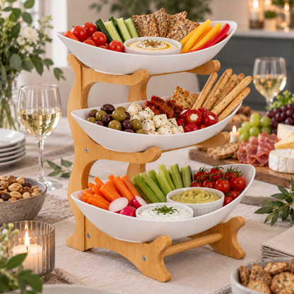 Bamboo 3-Tier Serving Platter Set - White