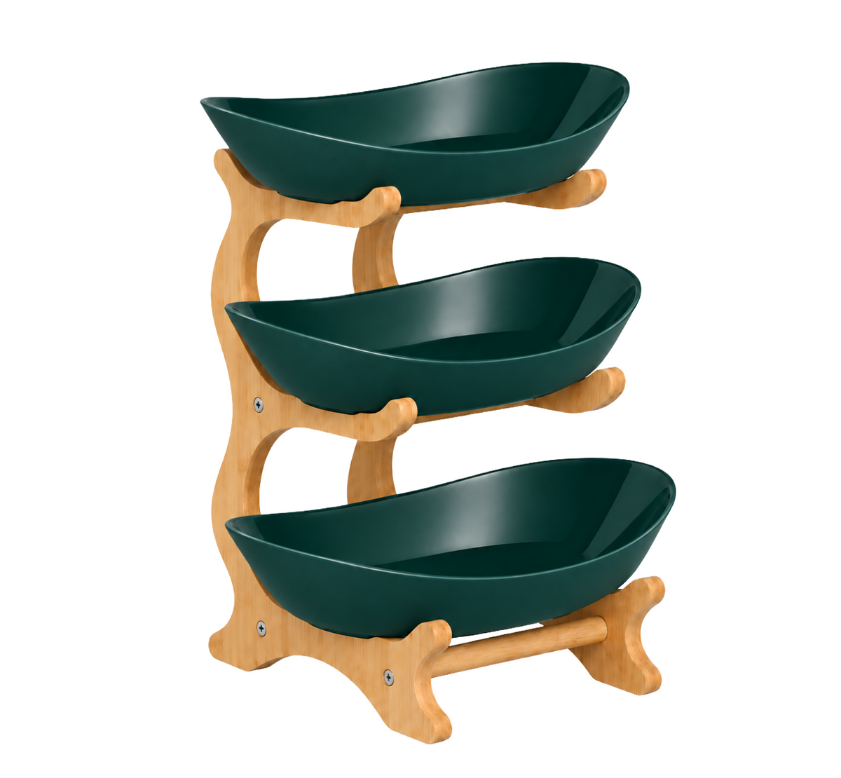 Bamboo 3-Tier Serving Platter Set - Dark Green