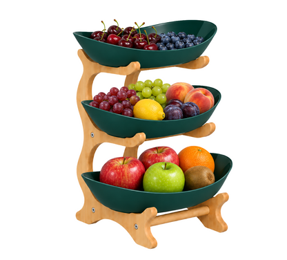 Bamboo 3-Tier Serving Platter Set - Dark Green