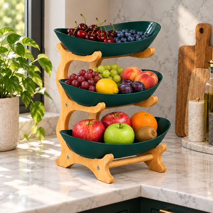 Bamboo 3-Tier Serving Platter Set - Dark Green