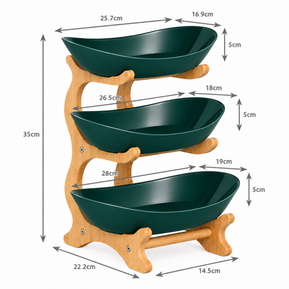 Bamboo 3-Tier Serving Platter Set - Dark Green
