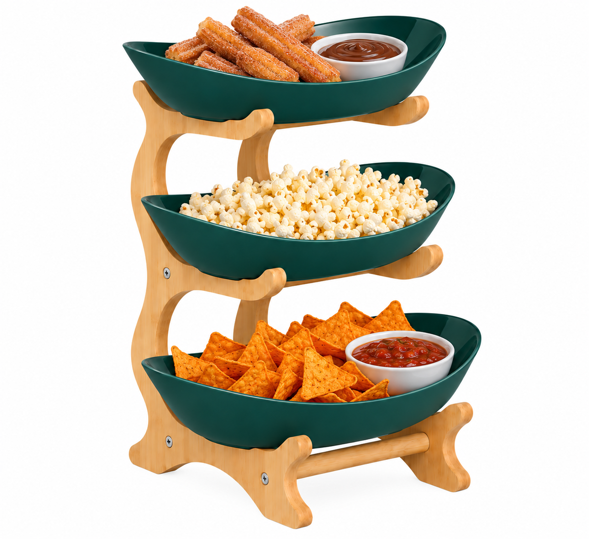 Bamboo 3-Tier Serving Platter Set - Dark Green