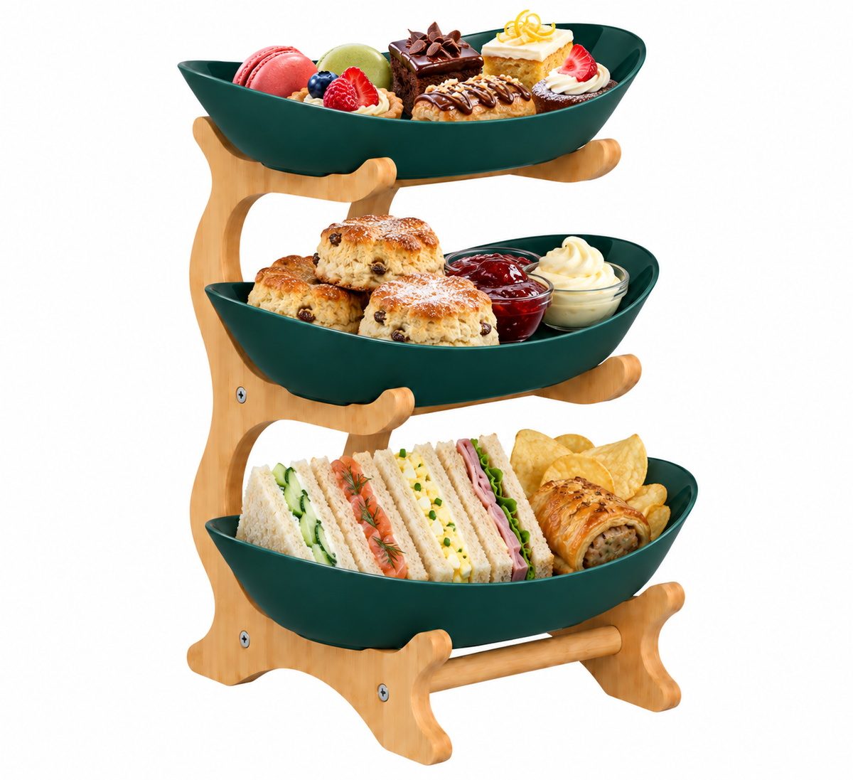 Bamboo 3-Tier Serving Platter Set - Dark Green