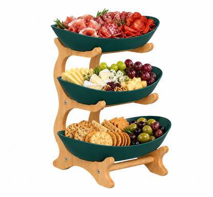 Bamboo 3-Tier Serving Platter Set - Dark Green